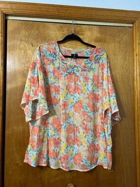 Jason Wu Coral Floral Embellished Blouse